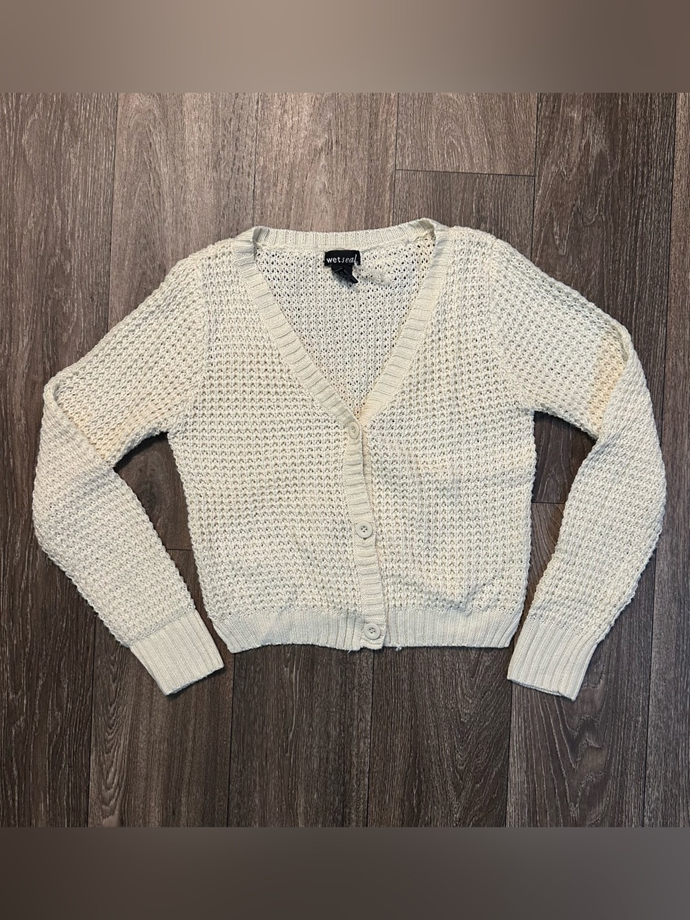 Ivory Cottagecore opened knit wool blend cardigan Sz M by wet seal Y2K 2000’s